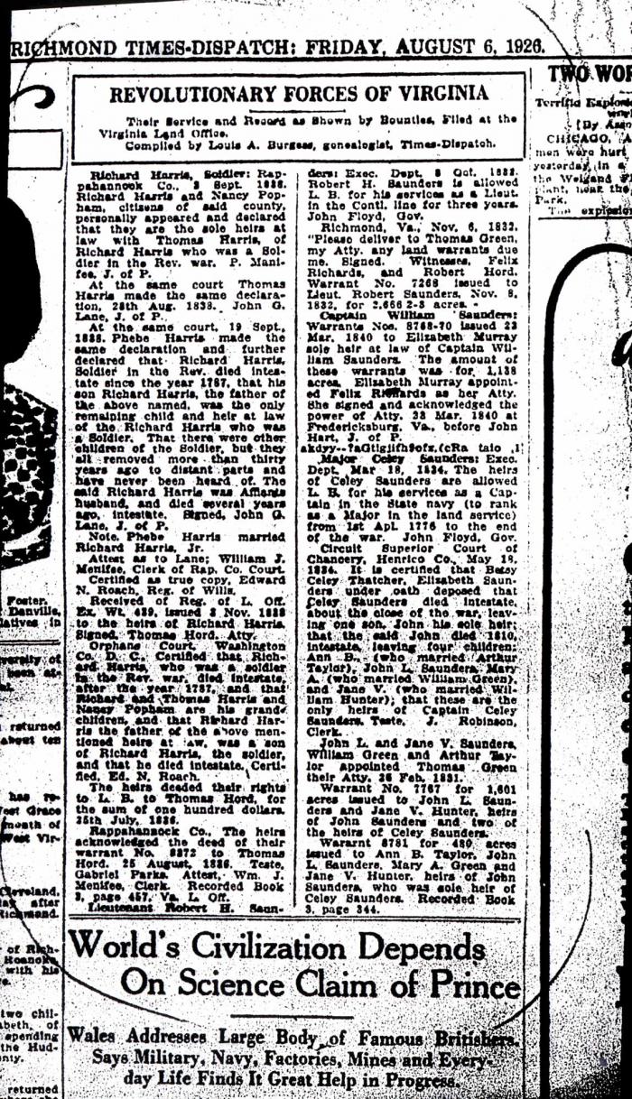 Richmond Times-Dispatch Revolutionary War Bounties 