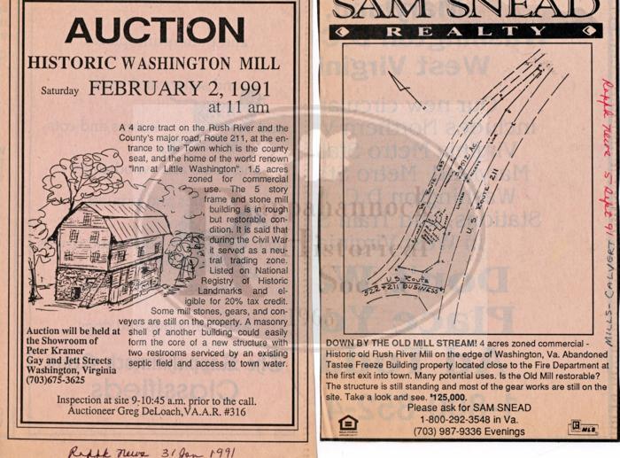 Washington Mill Auction 1991 (Rapp. News)