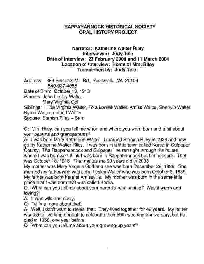 Riley, Katherine Walter Interview