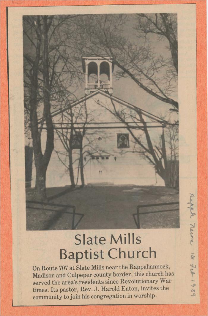 Slate Mills Baptist Church in 1989