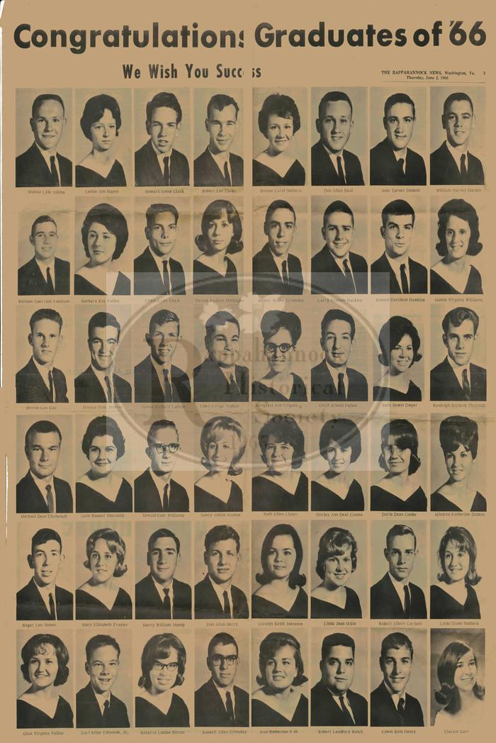 Graduation Photos of The Rappahannock County High School Class of 1966.