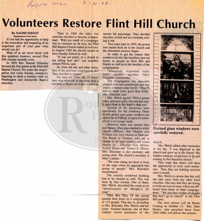 Volunteers Restore Flint Hill Baptist Church