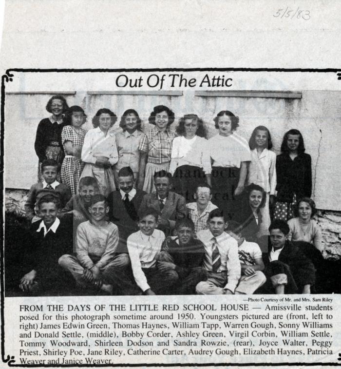 Amissville School; photo of Amissville School students circa 1950.