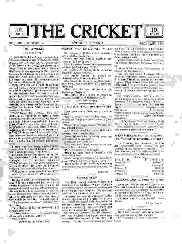 February 1925 Edition of the Flint Hill School newspaper: "The Cricket"