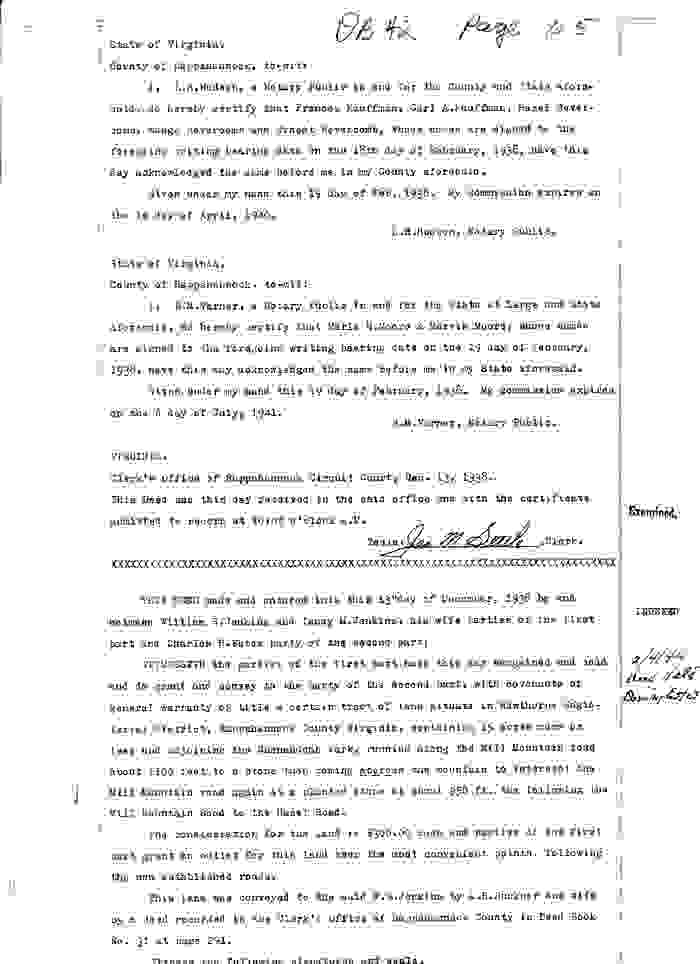 Walker Jenkins Mill; William S. & Tansy M. Jenkins to Charles H. Estes, Rappahannock County Deed Book 42, pgs. 105-106