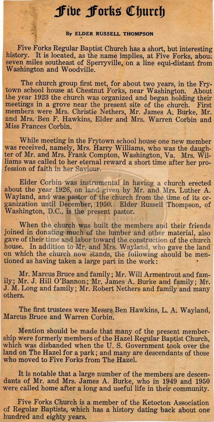 Five Forks Church by Elder Russell Thompson