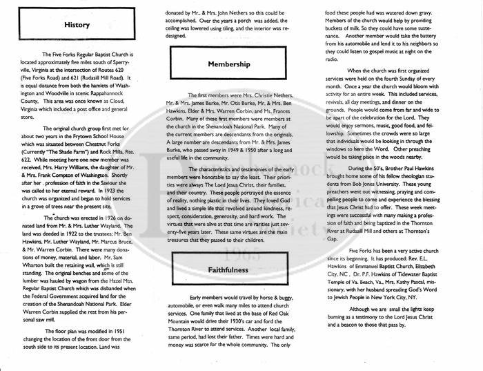 Five Forks Baptist Church Bulletin August 2001