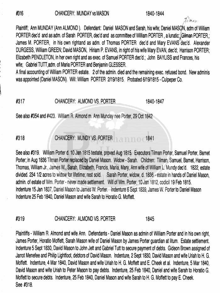 Abstracts of Rappahannock County Chancery Records #316-#319