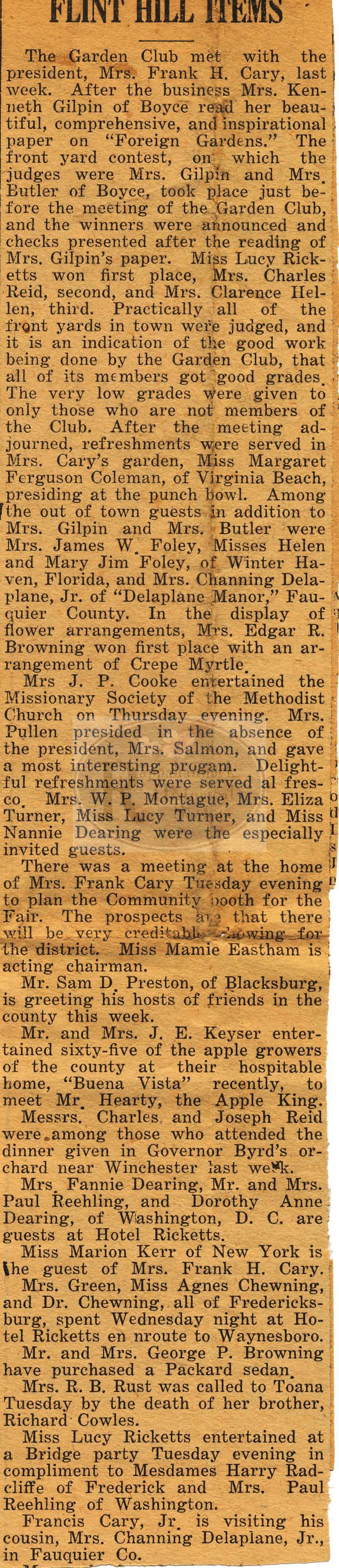 Flint Hill Items August 28, 1928
