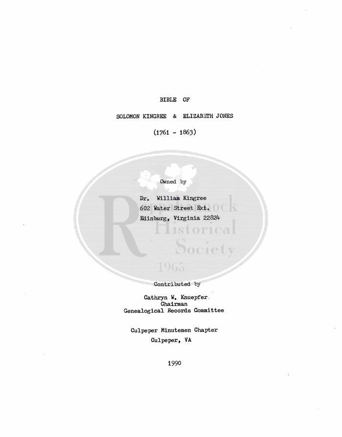 Transcription of Kingree Family Bible 