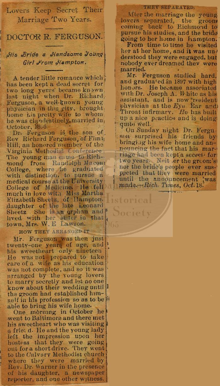 Flint Hill Gentleman and his Wife Keep Marriage a Secret for Two Years