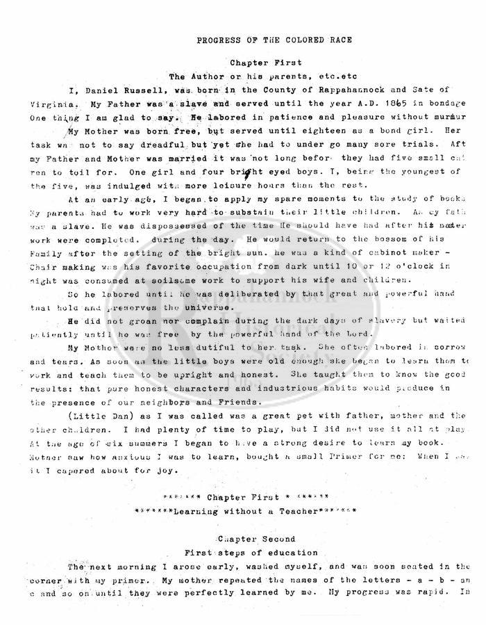 Memoirs of Daniel Russell, Progress of the Colored Race