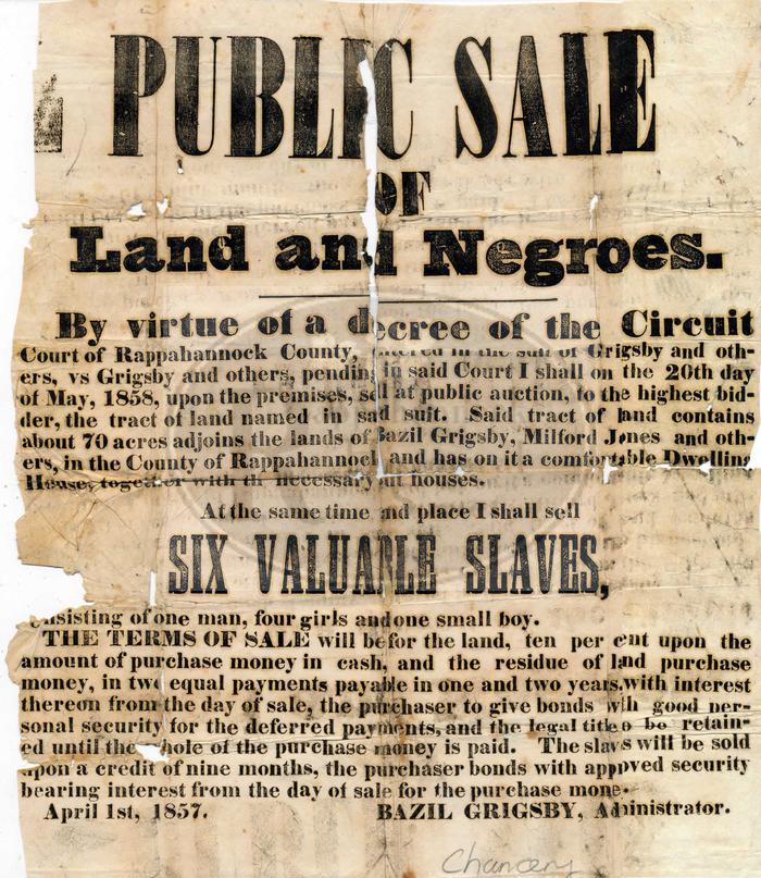 Notice of Sale of Property and Slaves