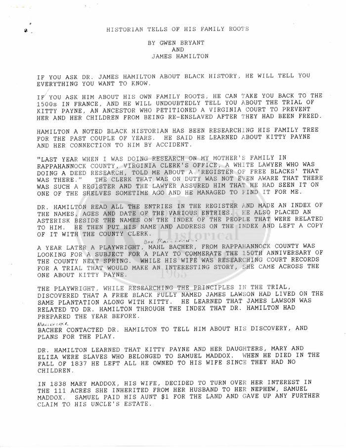 Dr. James Hamilton's Family Roots