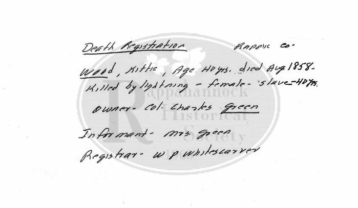 Abstract of Death Record of Kittie Wood