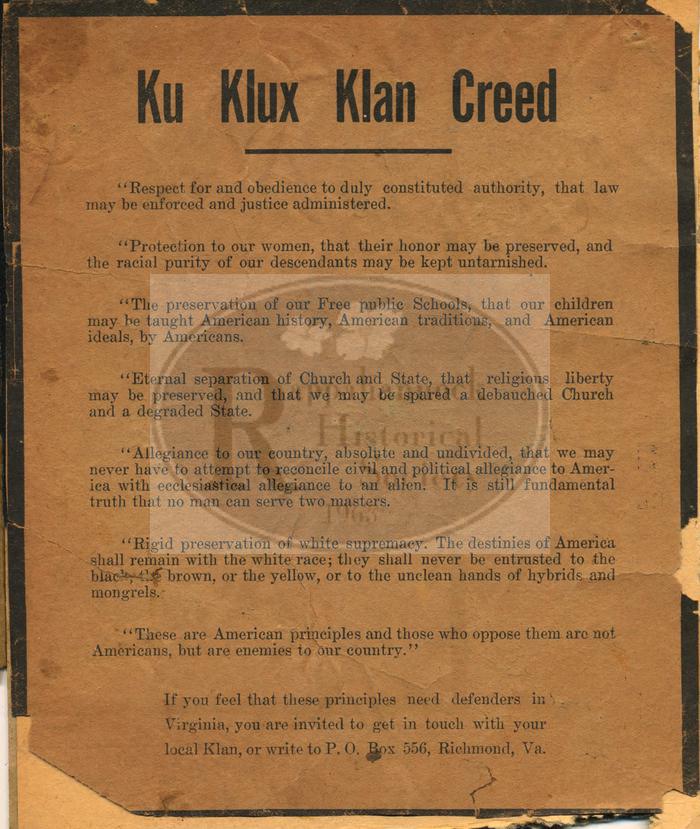 Ku Klux Klan Creed