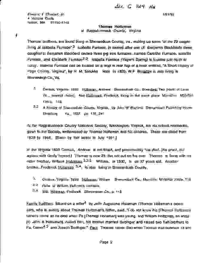 Thomas Holtzman of Rappahannock County, VA by Frederic F. Chesley Jr.