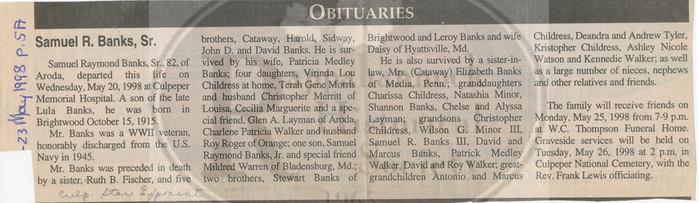 Obituary of Samuel R. Banks Sr.
