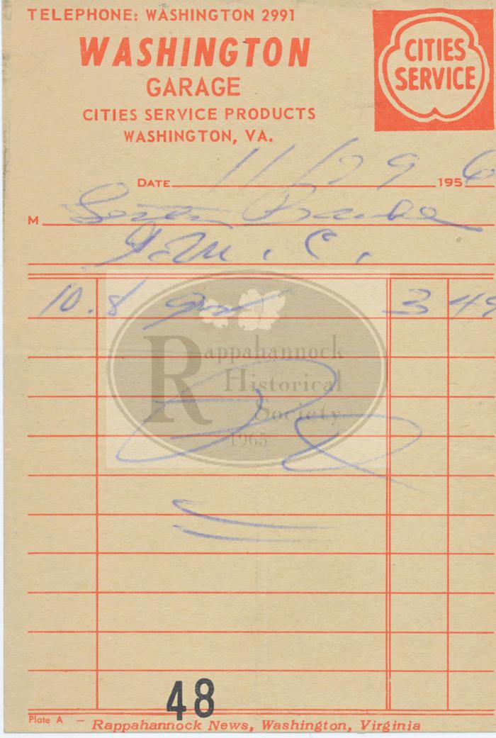 Gas Receipt from Washington Garage