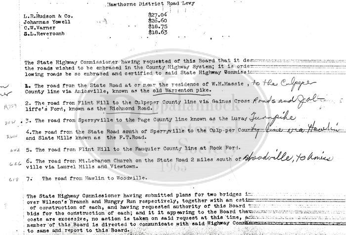 State Highway Department Listing of Rappahannock County Roads to be added to the County Highway System