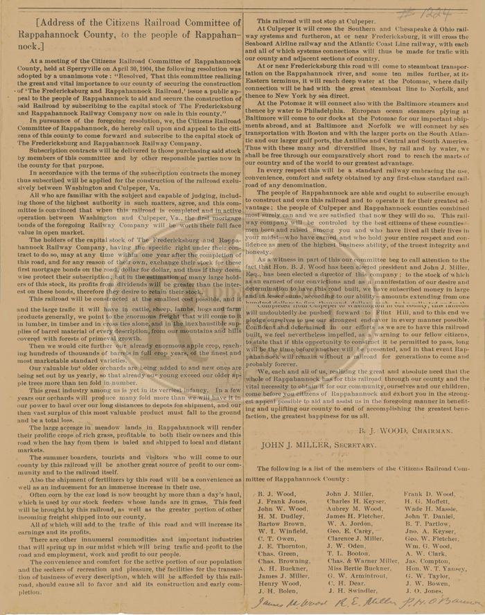 Address of the Citizens Railroad Committee of Rappahannock