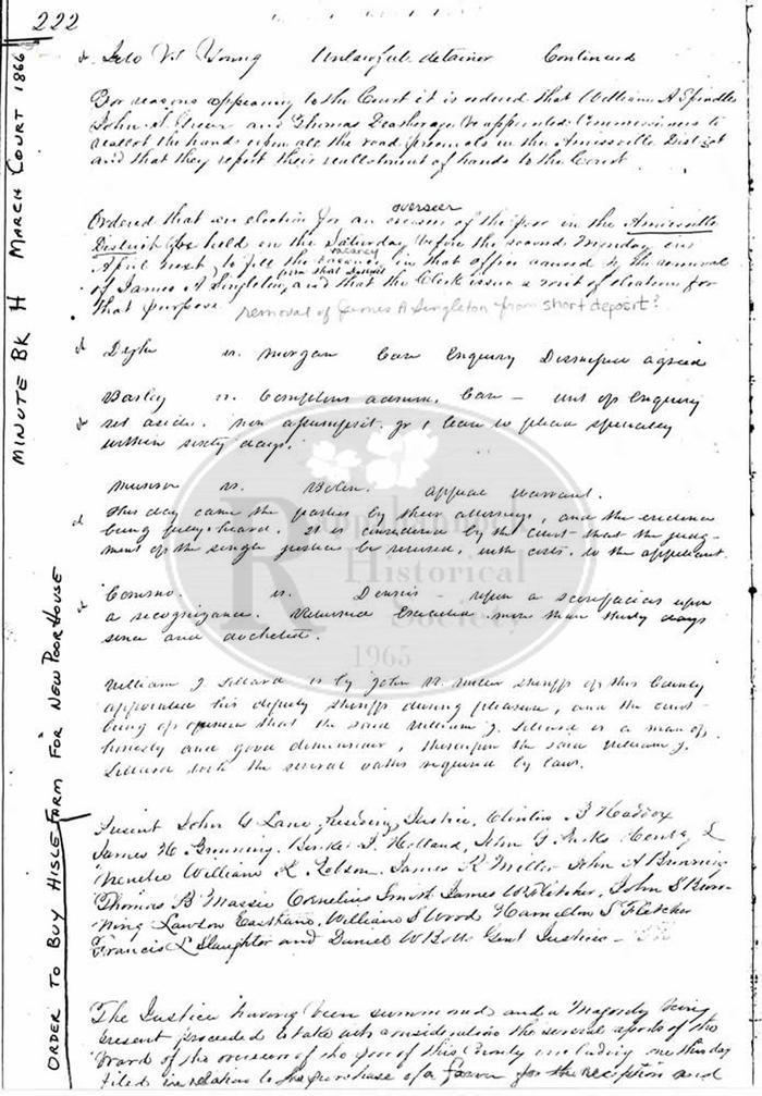 Rappahannock County Minute Book H March 1866