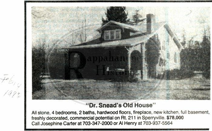 Newspaper Advertisement for Dr. Snead's Old House