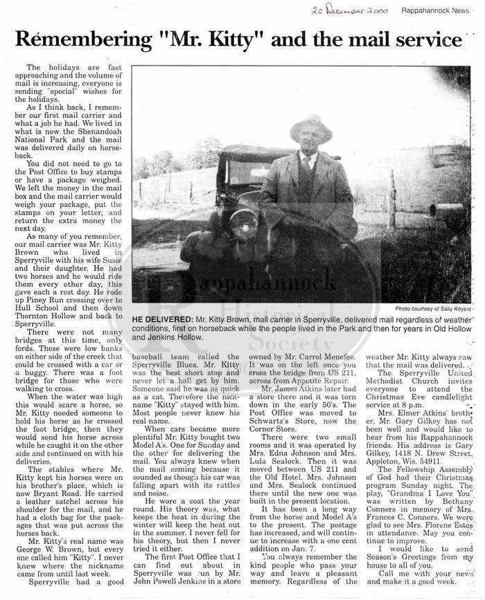 Sperryville News: Remembering Mr. Kitty Brown