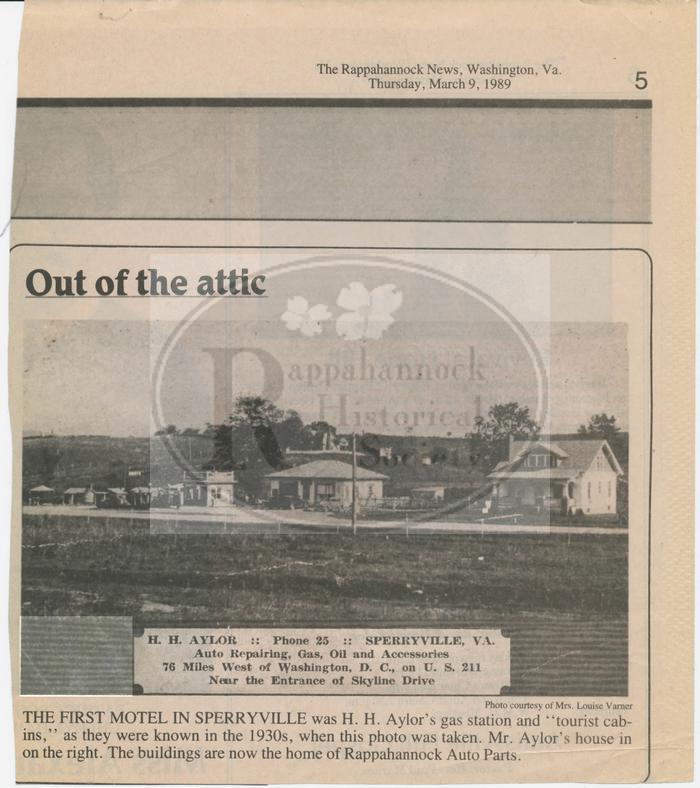 Rappahannock News Out of the Attic Item: H. H. Aylor Gas Station & Tourist Cabins