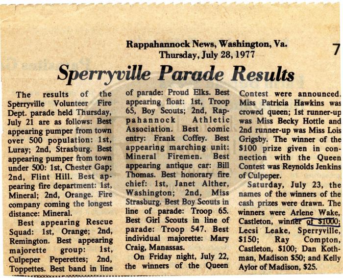 Sperryville Parade Results