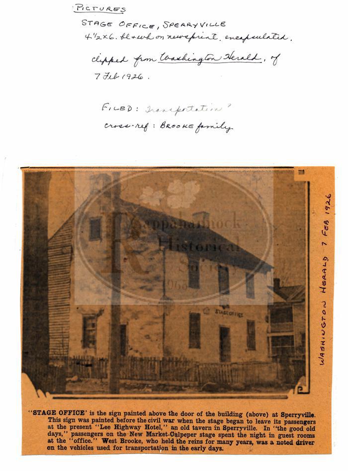 1926 Image of the Old Stage Office in Sperryville