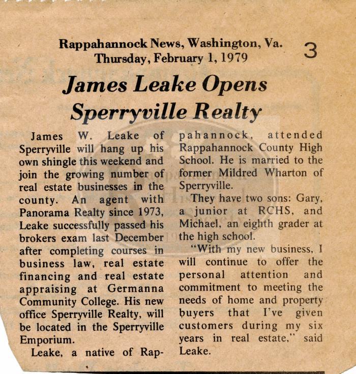 James Leake Opens Sperryville Realty