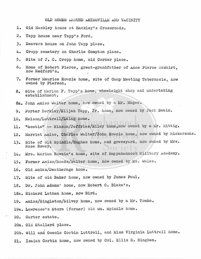 Listing of Old Homes in the Amissville Area