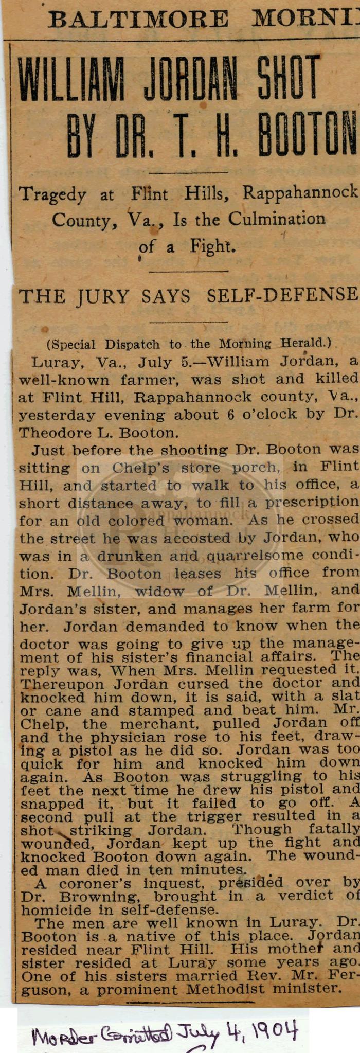 William Jordan Shot by Dr. Booten
