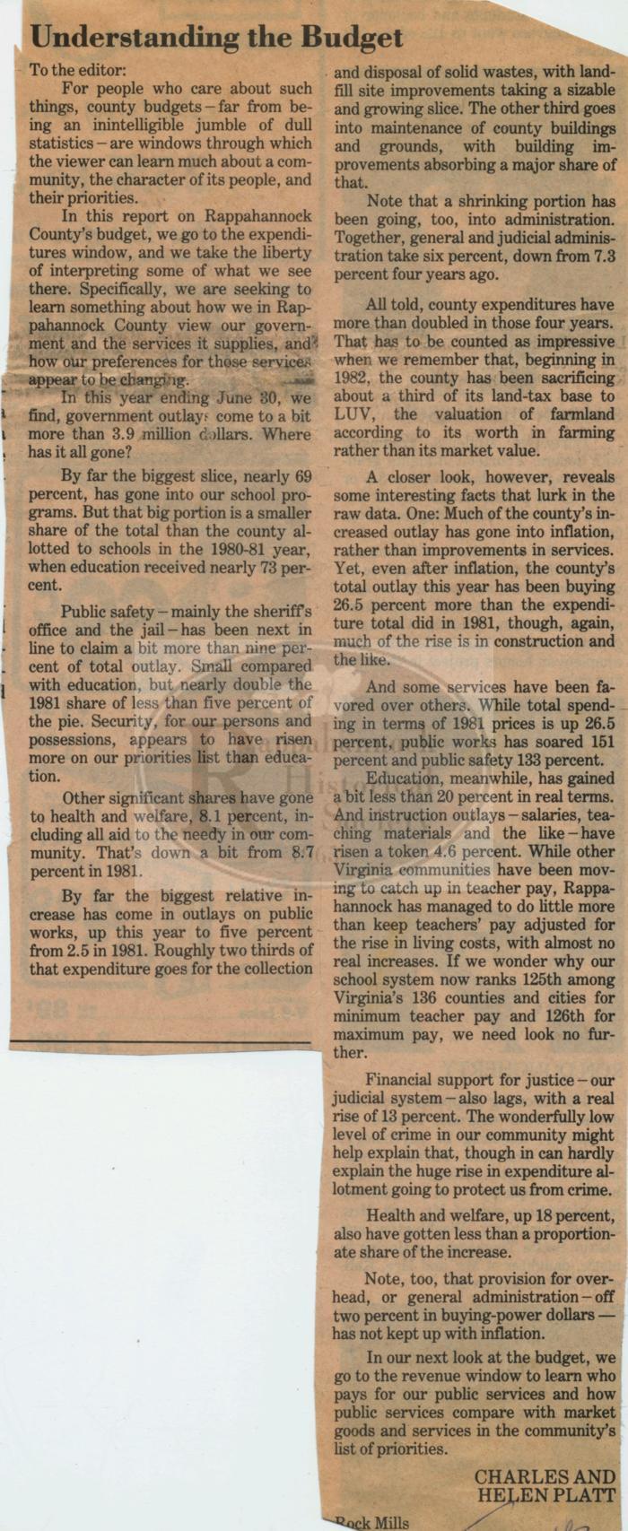 Letter to the Editor, Rappahannock News