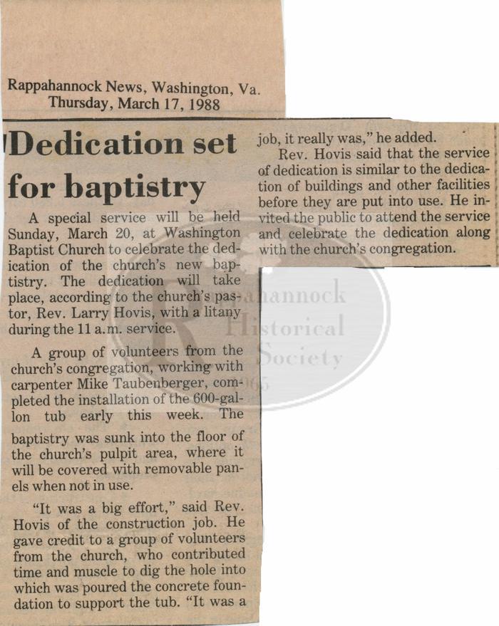 Dedication of New Baptistry at Washington Baptist Church