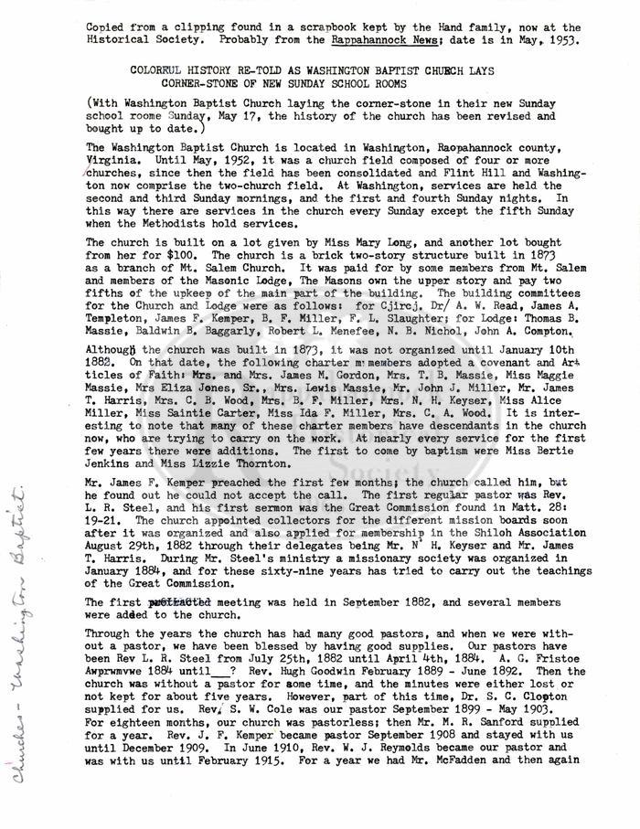 Colorful History of Washington Baptist Church