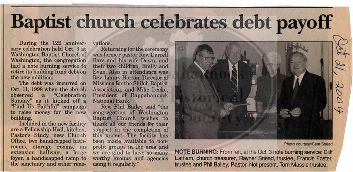 Washington Baptist Church Pays off Debt on Addition