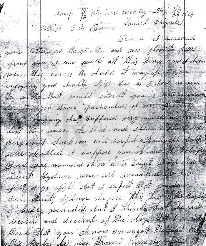 May 1864 Letter from Joseph Perry to Susan Tobin
