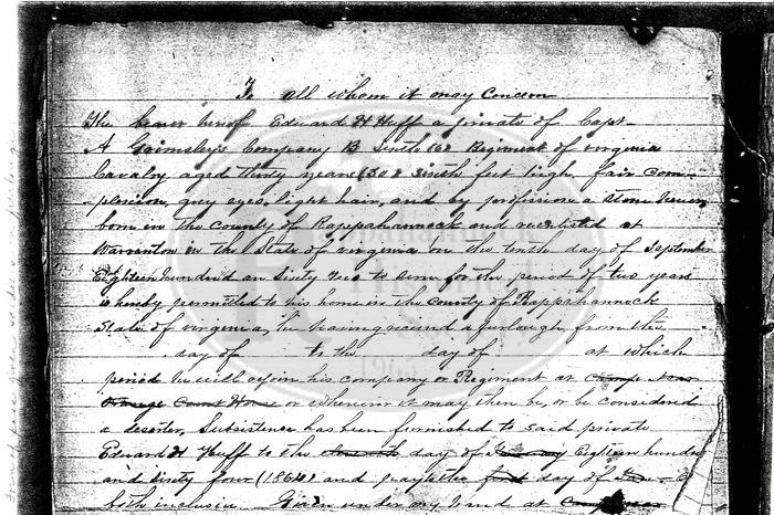 Furlough Granted to Edward H. Huff