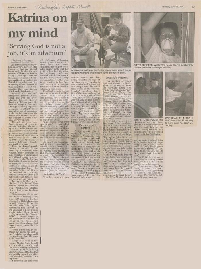 Team from Eight Churches Helps Katrina Recovery