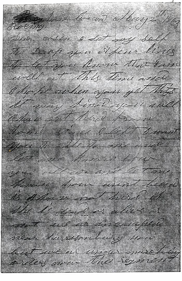 May 1863 Letter from S. W. Stricker to his Cousin