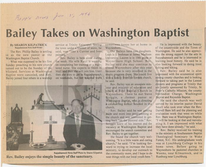 The Reverend Phil Bailey is the New Pastor at Washington Baptist