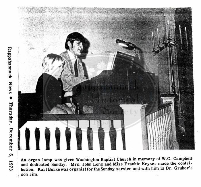 Organ Lamp Donated to Washington Baptist Church