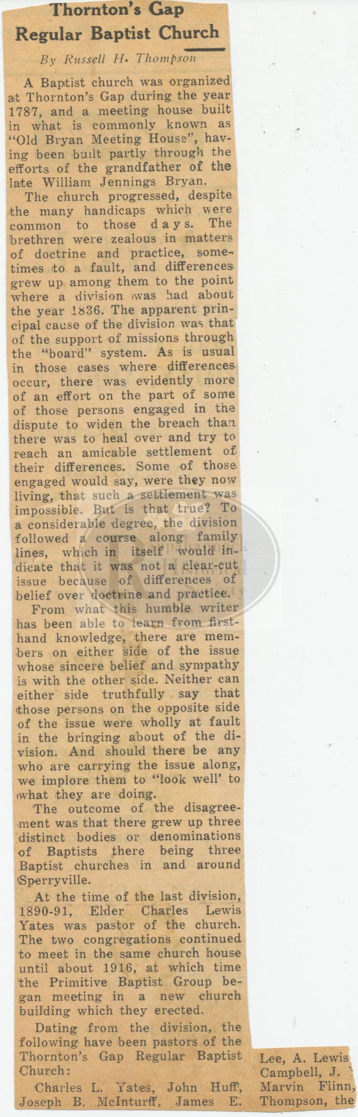 Thornton Gap Regular Baptist Church