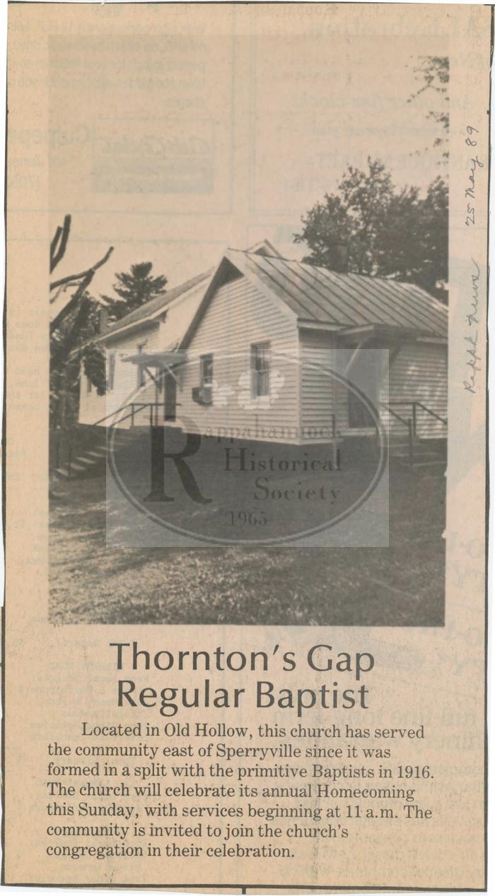 1989 Rappahannock News Image of Thornton Gap Regular Baptist Church