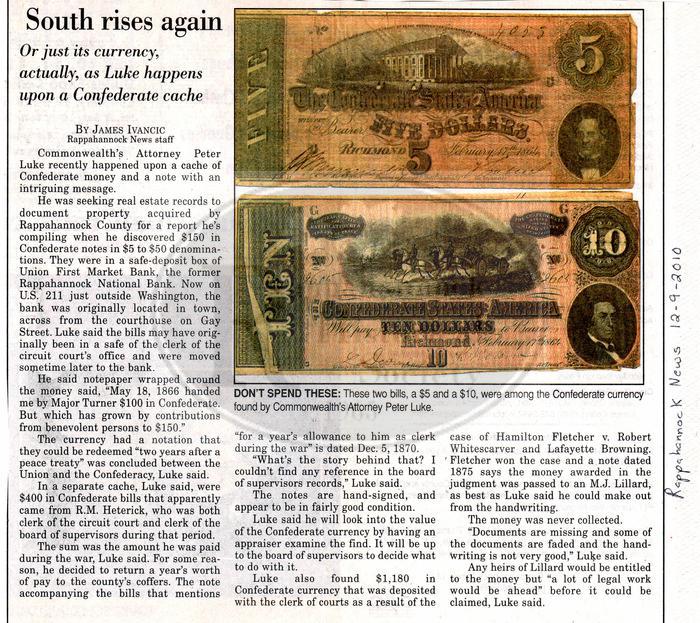 Commonwealth's Attorney finds Confederate Bills