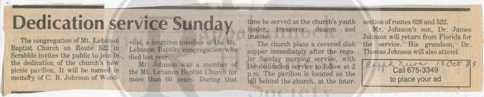 Picnic Pavilion Dedicated at Mt. Lebanon