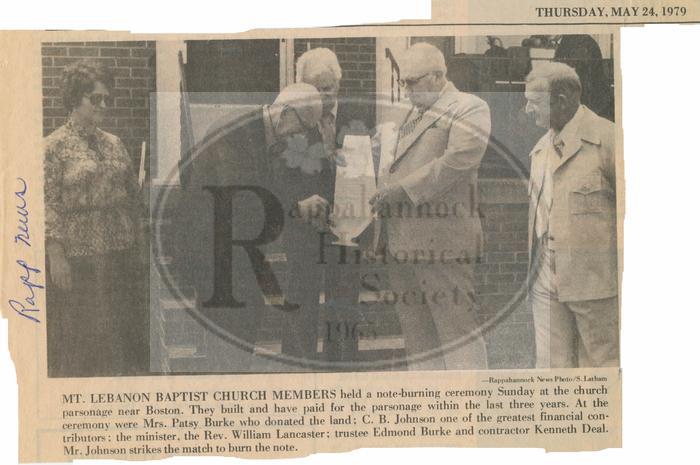 Note Burning for Parsonage at Mt. Lebanon