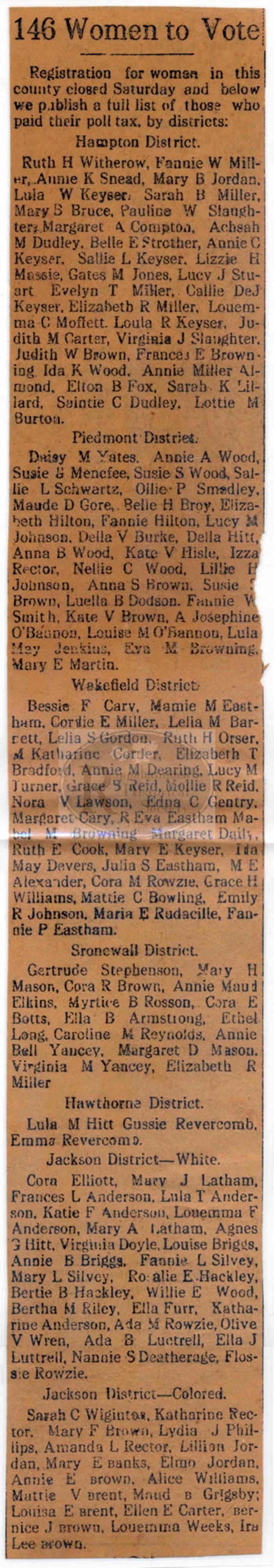 146 Rappahannock Women to Vote